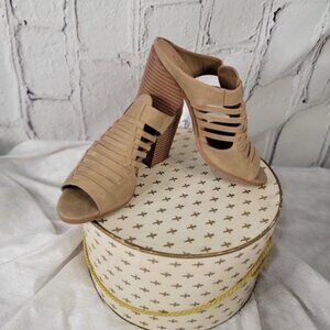 RAMPAGE Vivienne Tan Open Toe Slip On Vegan Block‎ Heel Strappy Sandals  9.5